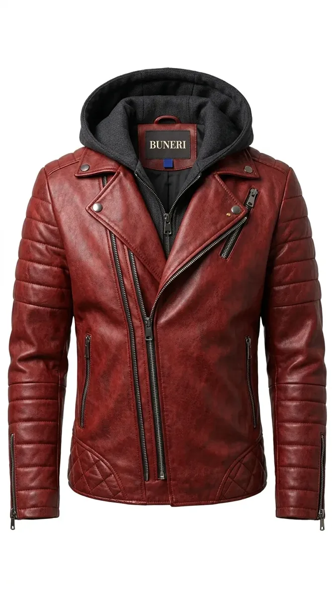 Men's Studded Biker Leather Jacket Front